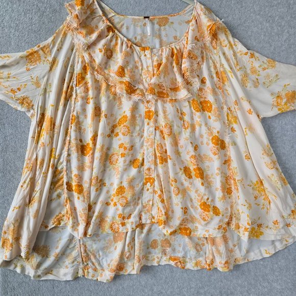 Free People Women Sz S Loretta Floral Ruffle Boho Cottagecore Tunic Top Festival - Picture 3 of 16